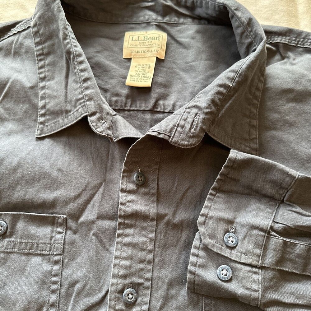 L.L. Bean Men's XXL Button Up Traditional Fit Shirt Navy Roll Tab Sleeves L/S